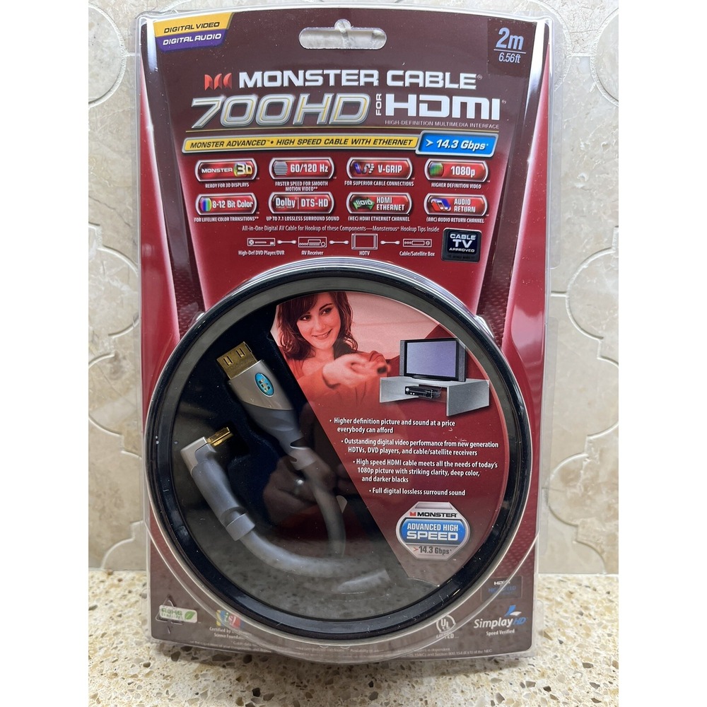 Monster Cable HDMI 700HD High Speed Right Angle HDMI Cable, 6.56ft (2m)